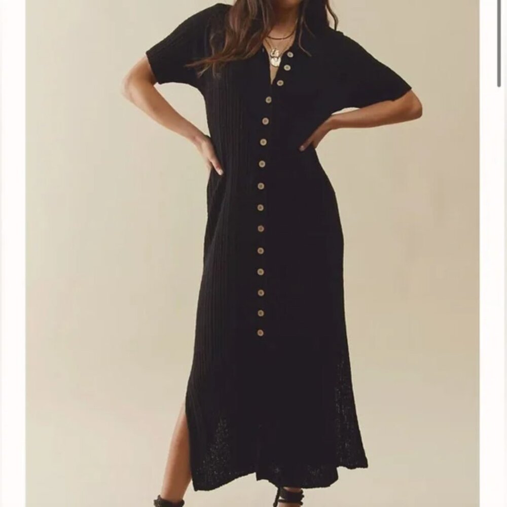 NWT Free People Beach Riding Waves Sweater Midi Dress in Black, Sz S